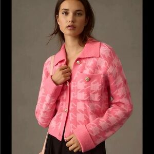 Pink Houndstooth Women's cardigan/ sweater